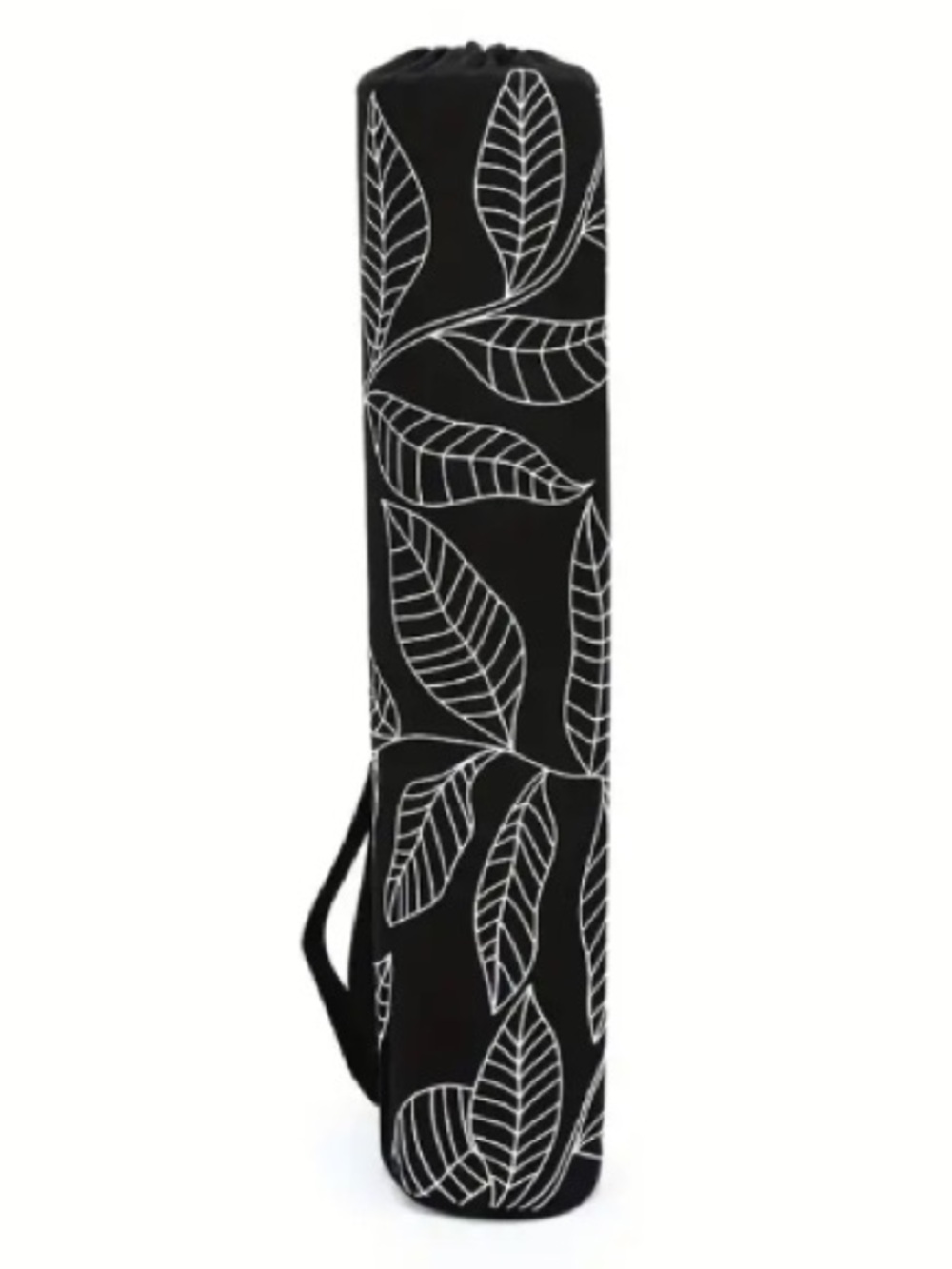 Leaf Print Black Yoga Mat Bag with Shoulder Strap
